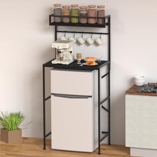 Skcoipsra Mini Fridge Shelf with Storage, 2-Tier Microwave Stand, Coffee
