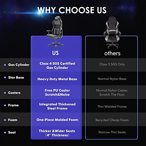 Sunon Gaming Chair Ergonomic Video Game Chair High Back Office Computer Chair Racing Style with Headrest and Lumbar Support (Black & Grey, Leather) - Image 6