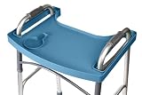 Sigo Blue Walker Tray for Rolling Folding Walker, Tray Table with Cup Holder for Standard Walkers Seniors, Detachable Non Slip TV Accessories Basket Holding Plate Cups Clip On Small Bag Carrier (Blue)