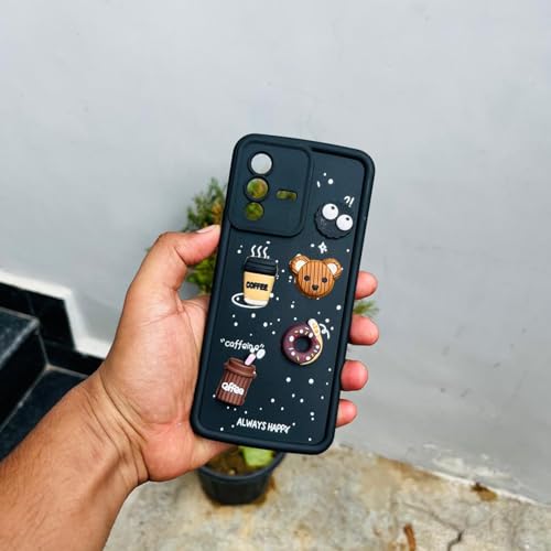 Image of Outlouders Back Cover for Vivo V23 5G | Cute Fun Cartoon 3D Bear Silicone | Full Body Protection Bumper Case (Black)