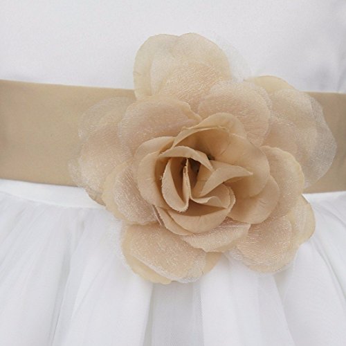 Feeshow Satin Bodice White Communion Flower Girl Wedding Bridesmaid Party Pageant Dress Khaki 8 #TOP3