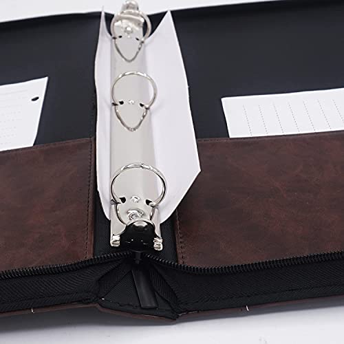 Ring Binder Depot Faulkner Vintage Professional 3 Ring Zipper Binder Organizer, 1.5 Inch Round Rings, 8.5 x 11 Sheet Size, 2 Inner Pockets, 1.6 Spine, Appearance of Antique Brown Leather, Pen Included