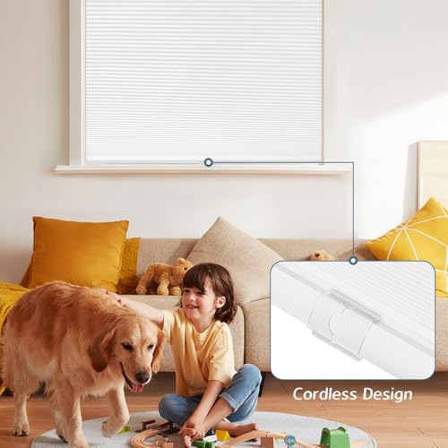 SEEYE No Drill Cordless Cellular Shades, Light Filtering Honeycomb Blinds for Indoor Window, Thermal Insulated Noise Reduction, Easy Install for Bedroom, Living Room, Office, White (59" W x 64" H) by SEEYE - Image 3