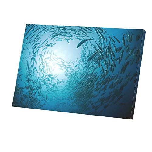 Tableau décoratif grand format océan et banc de poissons pour une ambiance salon zen