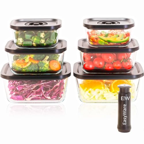 Recopilación de Recipiente los más recomendados. 44 EasyWare RECIPIENTES DE VIDRIO HERMÉTICO AL VACIO, CONTENEDORES Para Alimentos con Tapas Cierre Fácil, Refractarios para Cocina, Horno, Refrigerador Congelador (JUEGO 6...
