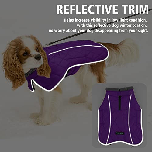 Image of Fragralley Dog Coat Small, Waterproof Dog Jacket with Warm Fleece Lining, Adjustable Reflective Dogs Winter Coat, Turtleneck Pet Coats for Cold Weather (Purple S)
