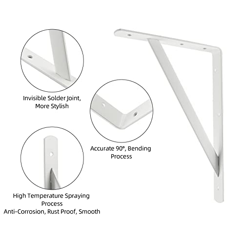 Home Master Hardware Heavy Duty Shelf Brackets 12 X 8 Inch Metal Shelves L Supports 90 Degree Triangle Wall Mount Angle Bracket For Floating Shelving With Screws, White 10-Pack #TOP1