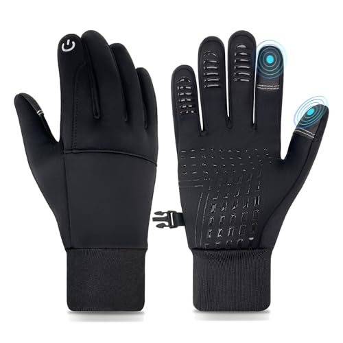 HOPSOOKEN Winter Gloves for Men Women Touch Screen Waterproof Fleece Warm Windproof Thermal Gloves for Running Cycling Driving Hiking(Black,Medium)