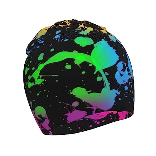 Glow in Dark Splatter Neon Kids Beanie Hats Warm Knit Beanie Cap Skull Caps Gifts Decor for Boys Girls