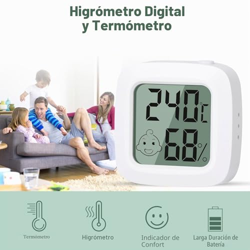 Miniatura 6 de Vinabo - Termómetros Pequeños Para Interiores Digitales 2 Piezas, Alta Precisión, Con Indicador De Confort, Para Oficina, Dormitorio De Bebé, Vestuario