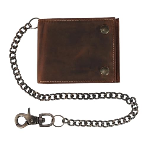 CTM Men's Leather Bifold Chain Wallet, Brown - Product Details