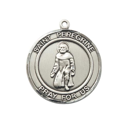 Men's Sterling Silver Saint Peregrine Medal Pendant Christian Necklace – 1" x ⅞ – 24" Chain and Gift Box – Patron Saint of Cancer & Running Sores - Made in USA2
