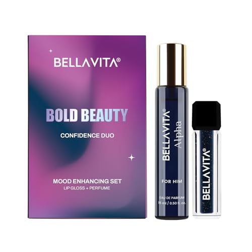Image of BELLAVITA Mood Enhancing Bold Beauty Lip Gloss and Perfume Combo pack | Gift set | Mood Duos Perfume 15ml & Mood Matching pH Adapting Lip Gloss 4ml | Hydrating and Glossy Finish