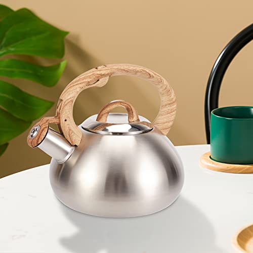 Tea Kettle-2.1 Quart Stove Top Whistling Teapot - Silver Stainless Steel Teakettle With Cool Touch Ergonomic Handle,For Tea, Coffee, Milk #TOP6