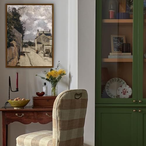 crmotu Framed Canvas Wall Art, Country Street Landscape Art Prints, Old Architecture Vintage Decor Pictures, Retro Scenery Wall Paintings for Living Room Bedroom Kitchen Rustic Farmhouse Decor 12x16in