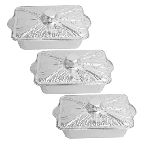 GRIRIW 3pcs Heavy Duty Aluminum Foil Pans with Lids Versatile Baking and Cooking Tinfoil Pots for Bbq Camping Roasting and Food Storage Stackable and Convenient for Outdoor Use