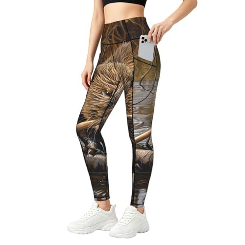 Pantalones de yoga de cintura alta elásticos con bolsillos para running y fitness