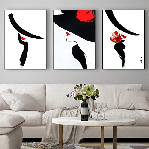 Cuadros abstractos decorativos para salón moderno set de 3 láminas siluetas femeninas