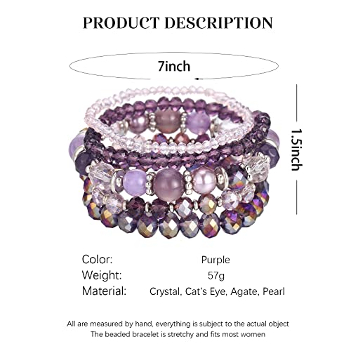 Noessla Beaded Boho Stretch Bracelet Colorful Stackable Crystal Beads Bracelets Trendy Costume Jewelry Mothers Day Gifts For Women (21-Purple) #TOP6