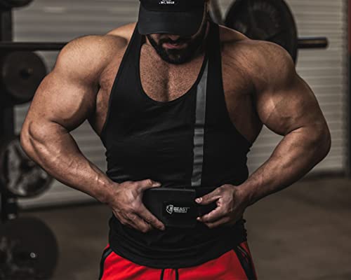Beast Power Gear Weight Lifting Belt With Lever Buckle 10Mm 13Mm Thick & 4 Inches Wide Free Strap- Advanced Back Support For Weightlifting, Powerlifting, Deadlifts, Squats - Men & Women (Large, Black/Black) #TOP2