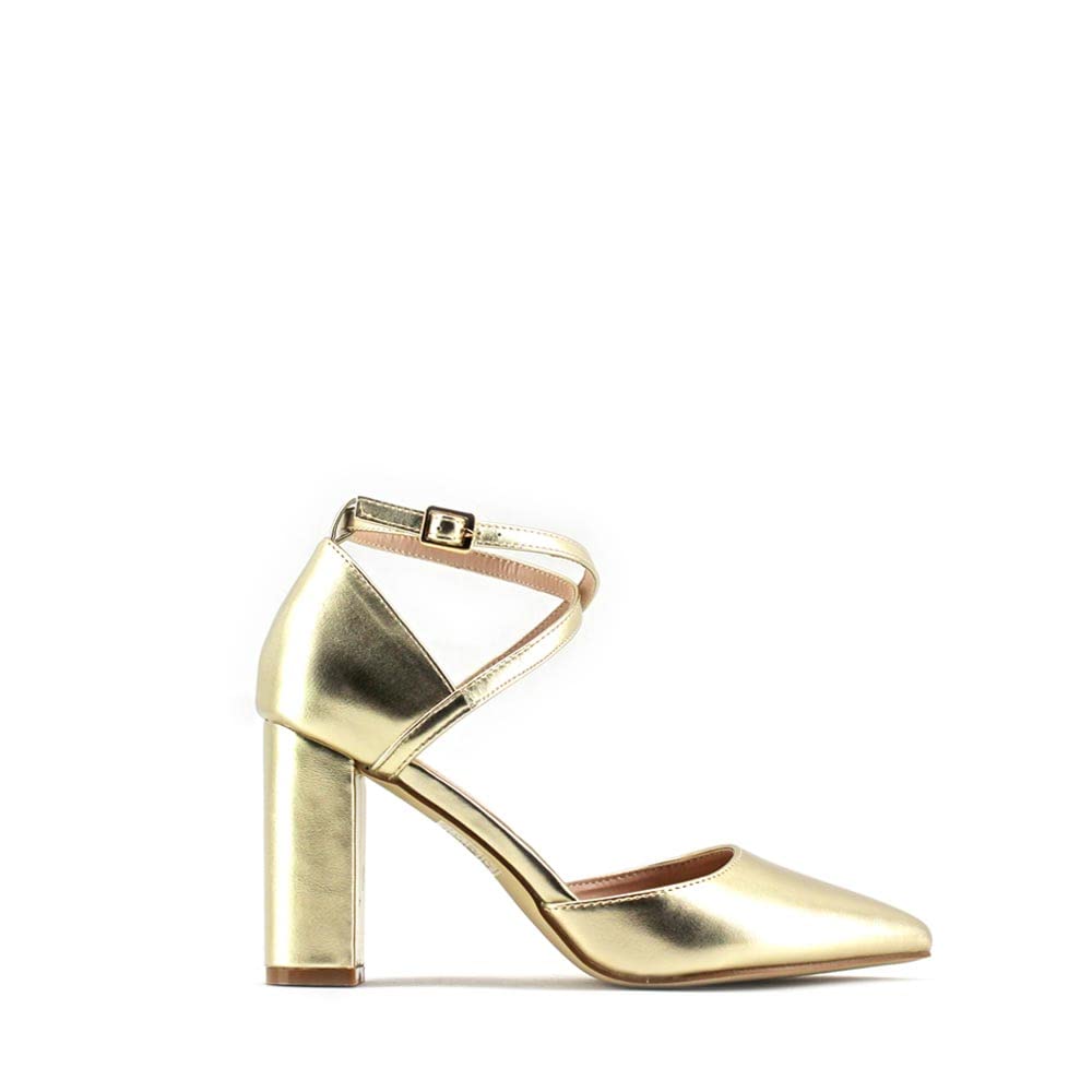 MODELISA - Zapatos De Tacón Ancho Salón PU Hebilla Pulsera Tobillo Fiesta Boda Novia Mujer