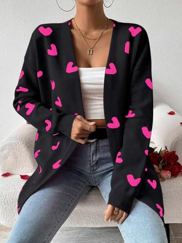 Image of Womens Cute Heart Cardigans Oversized Long Sleeve Open Front Knit Sweaters