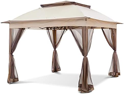 COOS BAY 11x11 Pop Up Instant Gazebo Tent with Mosquito Netting Outdoor Canopy Shelter with 121 Square Feet of Shade (Beige)