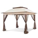 COOS BAY 11x11 Pop Up Instant Gazebo Tent with Mosquito Netting Outdoor Canopy Shelter with 121 Square Feet of Shade (Beige)