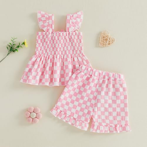 Image of Little Toddler Kids Girl Clothes Set 1-8 Years Summer Outfits Solid Color Tank Tops & Shorts