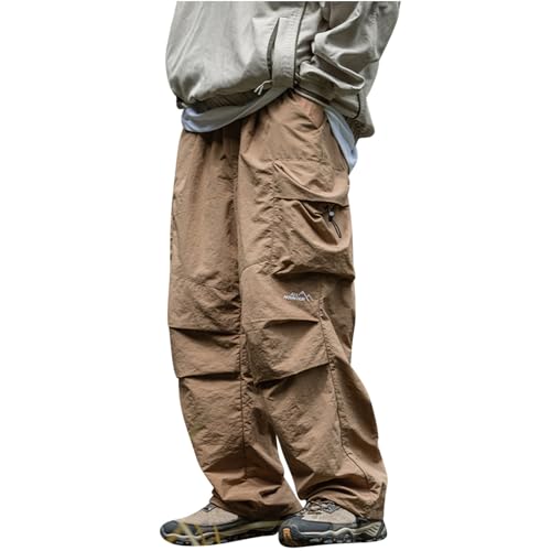 XUNRYAN Fall Cargo Pants Men Casual Sweatpants Lightweight Quick Dry Elastic Waist Drawstring Joggers Pockets Outdoor Trousers