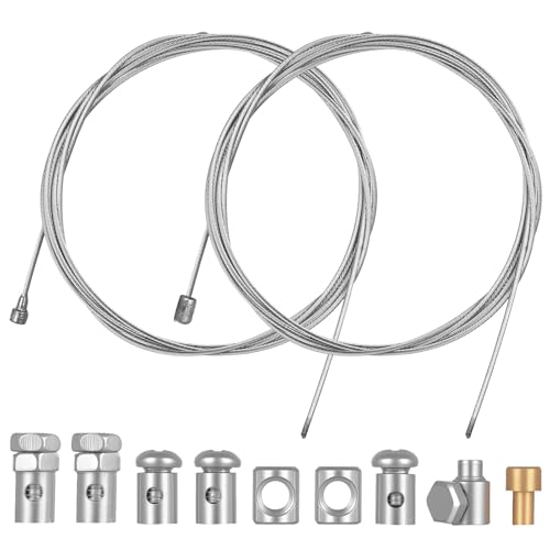 2 Pcs 2 M Cable Frein Velo, Cable de Frein Vélo VTT, Kit de Réparation de Câble Universel pour Changement de Vitesse de Vélo Moto Cyclomoteur, avec 9...