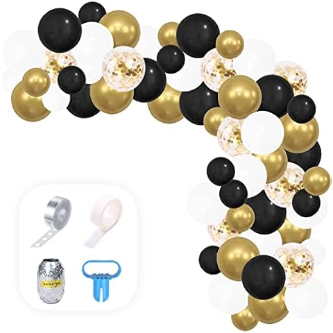 rechuan 100 Pcs Balloons Arch Garland Kit, Black Gold and Confetti Party Balloons with Tying Tools, Birthday Party Decorations for Girls, Party, Wedding, Baby Shower Cover