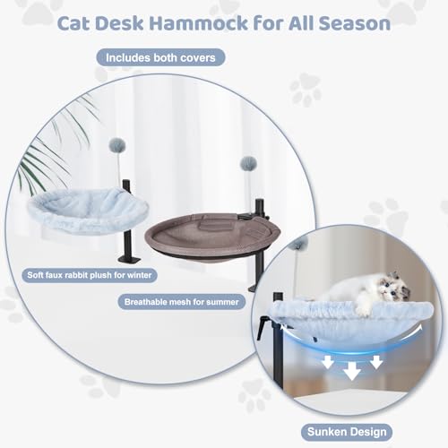 Odoland Cat Desk Bed - 360°Rotatable Adjustable Height Desktop Kitten Bed Deskside Dreamer Indoor Cats Hammock Comes with Mesh and Plush Washable Fabrics for Cat - Image 3