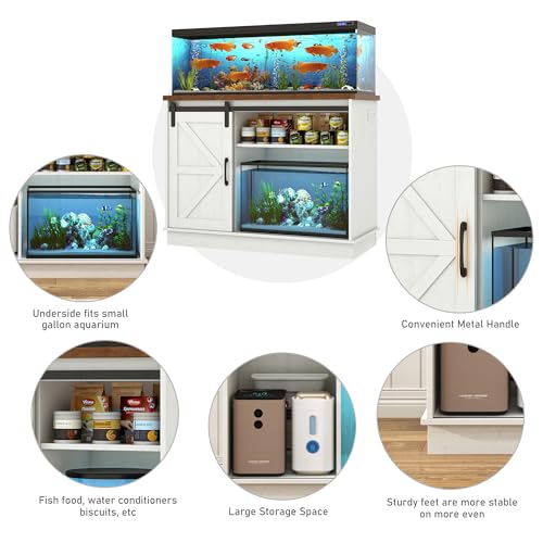 Image of Hlivelood Farmhouse 30-40 Gallon Fish Tank Stand w /Power Outlet, Aquarium Stand w /Cabinet&Sliding Barn Door, Heavy Duty Reptile Tank Stand for Fish /Turtle /Reptile Terrarium, 1000LB Capacity, Rustic WH