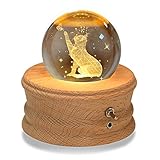 Kibuhain 3D Crystal Ball Music Box with Projection LED Light and Rotating Wooden Base, Gift for Christmas Thanksgiving Birthday Mother's Day, Home Desk and Room Decor for Girls Women mom Daughter(Cat)
