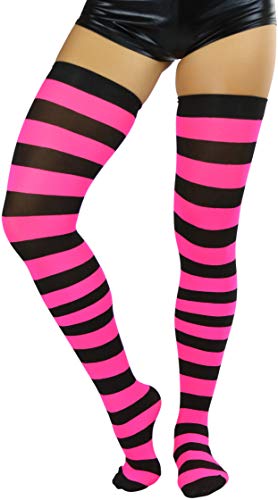 Image of ToBeInStyle Women's Vibrant Horizontal Wide Striped Thigh High Stockings