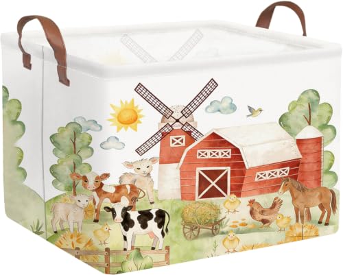 Image of FXOLCSHE Farm Basket,Nursery Hamper,Waterproof folding laundry basket,Horse Gift Baskets,Baby Laundry Hamper,Kids Room decor(Farm)