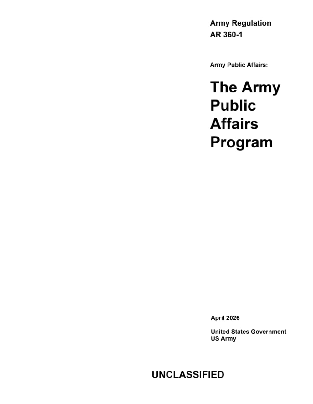 Army Regulation AR 360-1 The Army Public Affairs Program April 2026
