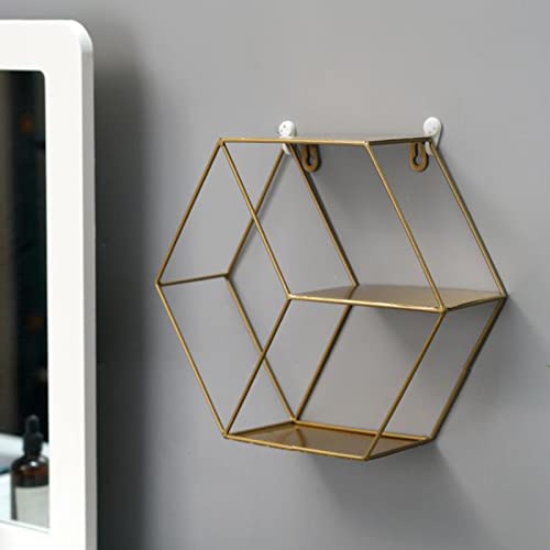 Étagère Murale Hexagonale En Fer Forgé d'or pour Rangement et Bibliothèque