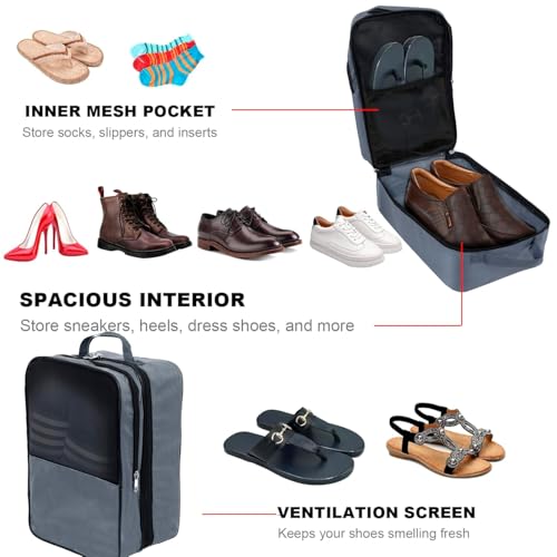 Image of Storite 14 Inch Travel Shoe Bag for Men & Women (Grey, Pack of 1) | Footwear Organizer for Shoes, Sandals & Slippers | Travel Storage Pouch for Luggage & Suitcase