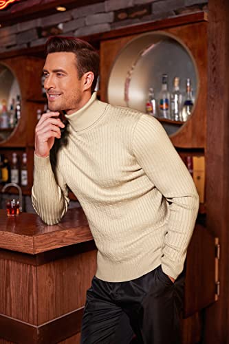 Image of COOFANDY Men's Slim Fit Turtleneck Sweater Casual Twist Patterned Pullover Knitted Sweaters