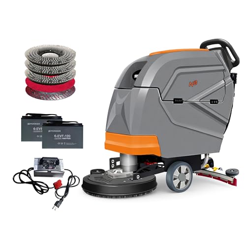 Image of N3 20 inch Walk-Behined Floor Scrubber - Complete Kit with Brushes, Rubber Lips Sets and 18 inch Red Pad (All Replaceable). Ideal for Epoxy and Greasy /Oily Floors,190 RPM