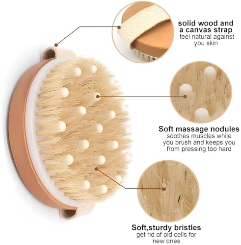 Image of Wooden Bath Brush with Massaging Nodes for Dry brushing | Wet and Dry Bath Brush for Cellulite and Lymphatic, Suitable all skin for Women & Men