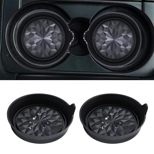 Image of Amooca Car Cup Coaster Universal Automotive Waterproof Non-Slip Cup Holders Sift-Proof Spill Holder Car Interior Accessories 2 Pack Black Flower