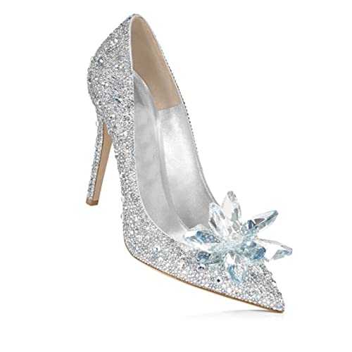 Talons pour Femmes Strass fête Mariage Chaussures Pointues Minces Talons Hauts Talons Hauts Femme Cendrillon Verre Pantoufle