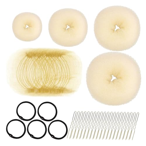 NOLITOY Peinados con Donut Accesorio para Moldear Moños Kit con Anillos Bandas Elásticas y Horquillas Herramienta Fácil para Bodas y Diario