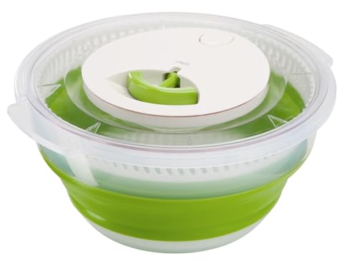 Emsa Centrifugadora de Lechuga 4 L, Diseño Plegable Ahorra Espacio, Base Antideslizante, Sistema de Cinta Eficiente, Fácil Limpieza, Ideal Uso Diario, Segura y Estable, Verde, 512992