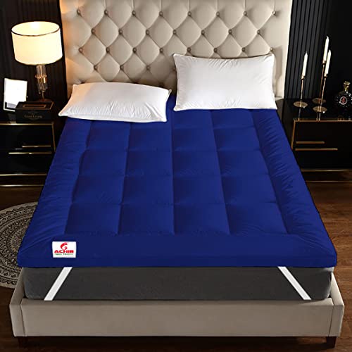 Image of ACHIR 500 GSM Super Soft Microfiber Mattress Topper /Padding for Soft and Comfortable Sleep - Navy Blue, (Queen Size, 60 inchx75 inchinch, 5ft x 6.25ft)