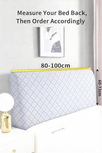 Image of HOMETHREADS 200 GSM Stretchable Jacquard Headboard Cover | Soft, Dust-Proof & Wrinkle-Resistant Bed Back Protector | Fits Leather, Wooden & Fabric Bedsides | for 3ft to 3.5ft Beds | (Blue, 90x65Cm)