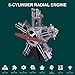 HMANE 5 Cylinder Radial Engine Model Kits for Adults, TECHING 1:6 Aircraft Engine Electric Model Metal DIY Assembly Kit Science Educational Toys